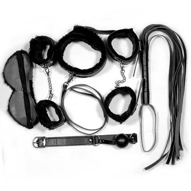 SODIAL (R) 6 in 1 SET BONDAGE Maske schwarze Peitsche Handschellen SM Feder Halskette EPAI