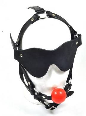 Harness mit Ballknebel und Augenbinde rot