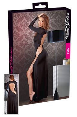Schwarzes langes Kleid mit Zierschnrung