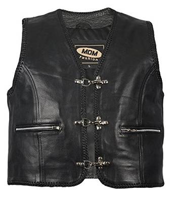 Herren Lederweste mit Kordeln und Reißverschluss Taschen. Rockerweste. Clubweste. Bi