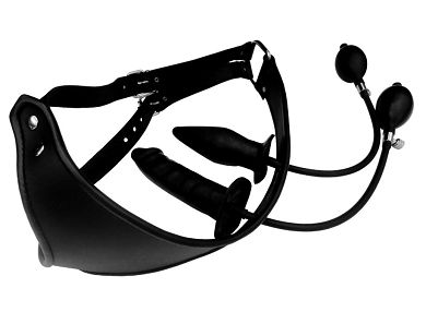 Leder-Slip mit aufblasbaren Dildo und Plug