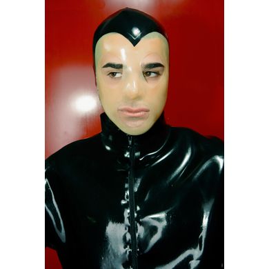 Latex Maske fr Herren mit Kopfhaube in Kontrastfarbe, getaucht