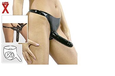 Vibrator / Straps On / Latex Penisslip 3-fach S-L / Latex-Slip mit Dildo Für irre Tra