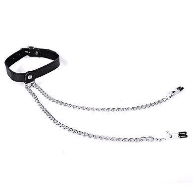 Leder Halsband mit Kette und Nippelklemmen