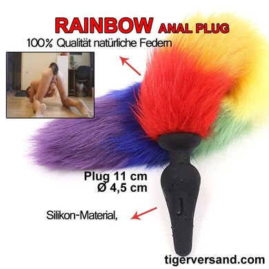 Rainbow Analplug aus Silikon 100% Naturpelz Fox Tail Plug