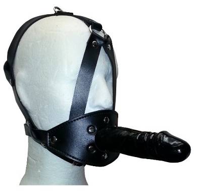 Bondage Leder Harness Mund Ball Knebel mit langem Penis Dildo Knebel im Kopfgeschirr