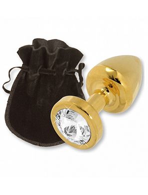 6 x 2,5 cm Buttplug with Crystal - 24c gold
