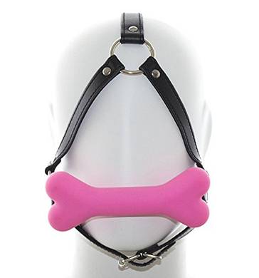 Greenpinecone SM Bondage Fetisch - schwarz Leder kopfharness mit rosa Knochen Mundknebel G