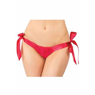 Sexy Slip aus Spitze mit offenem Schritt und Satinbndern in Rot