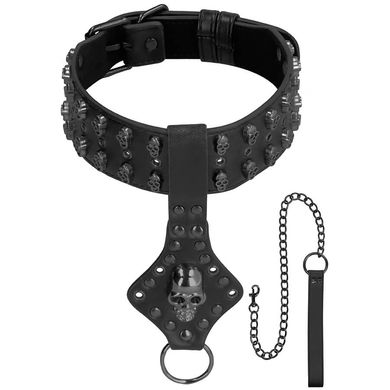 Skulls and Bones - Neck Chain X with Skulls and Leash black