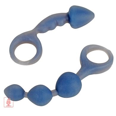 Analtoy Set aus Silikon mit Haltering in Grau/Blau