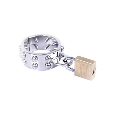 Penisring aus Metall mit Schloss und Spikes