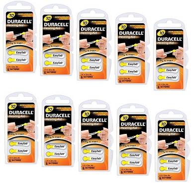 60x Hrgertebatterie 10 Gelb Duracell ActivAir Made in Germany 10x 6er Blister 