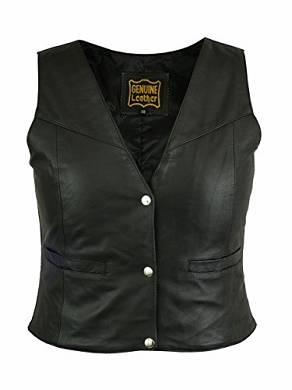 Bangla 4002 Motorrad Damen Lederweste Druckknöpfe schwarz 36-46