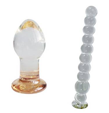 2er Set. Erotoy Designer Anal Butt Plug Glas 92 und Dildo Massagestab Glas 05 Crystal Peni