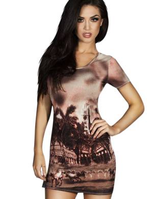 Minikleid Longshirt für Party und Strand in rot/braun