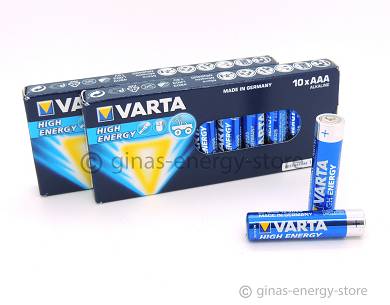 20 x VARTA High Energy AAA Micro MN2400 IN2400 LR03 in Pappverschlussstreifen