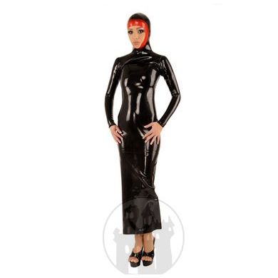 latex-kleid-lang-eng-geschnitten-mit-haube