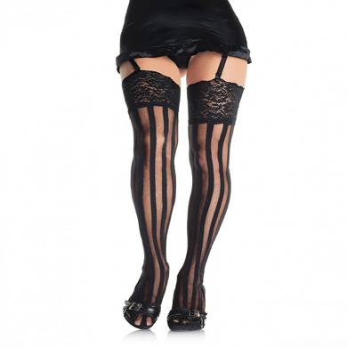 Strapsstrmpfe mit Spitze und Streifen
