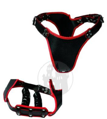 Dildoslip schwarz-rot m. 2 Dildos