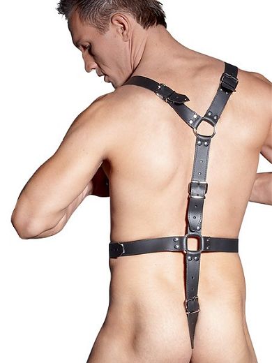 Leder-Riemenharness mit Cockring, schwarz