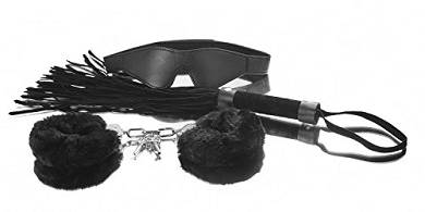 Deluxe Bondage Fessel Set 3 teilig. Peitsche. Handschellen & Augenbinde