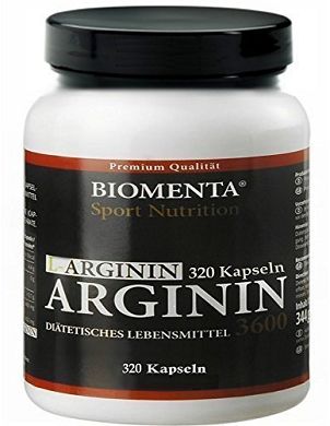 Biomenta L-Arginin hochdosiert - 3600 mg - 320 Kapseln. 2-3 Monatskur