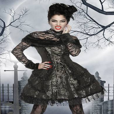 Premium Vampirkostm mit Spitze und Schnrung