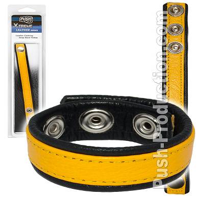 push-xtreme-leather-leather-cockring-strap-band-yellow