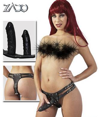 Leder Strapon mit 2 Dildos