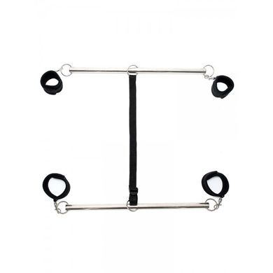 Double Spreader Bar: Doppelspreizstange mit Soft-Fesseln, schwarz/silber