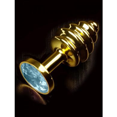 Dolce Piccante Jewellery Small Ribbed: Edelstahl-Analplug, gold/blau