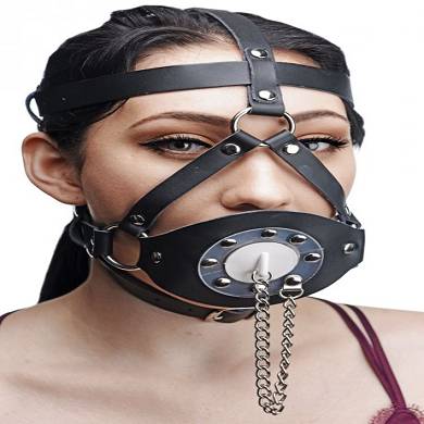 Leder Kopf Harness mit flexiblem Knebel