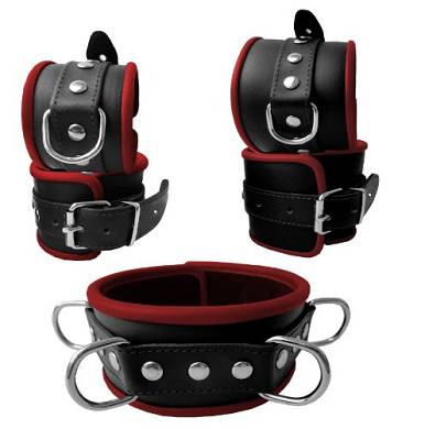 bondage_echt_leder_fesselset_gepolstert_rot_schwar
