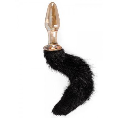 Glas-Analplug mit Schweif, gold/schwarz