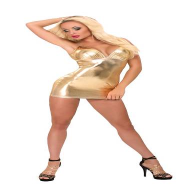 Goldenes Wetlook Minikleid