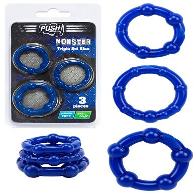 push-monster-cockring-triple-set-blue