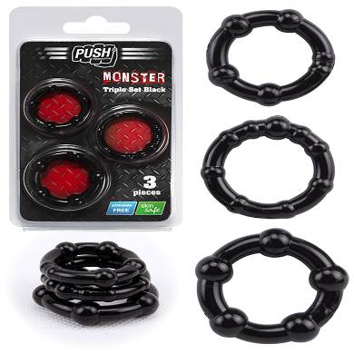 push-monster-cockring-triple-set-black