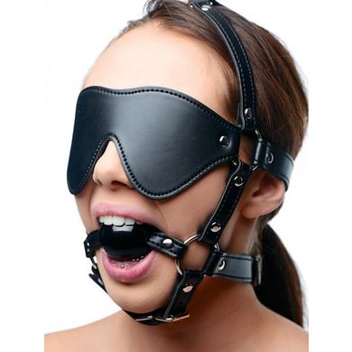 Strict: Eye Mask Harness with Ball Gag: Kopfgeschirr mit Knebel, schwarz